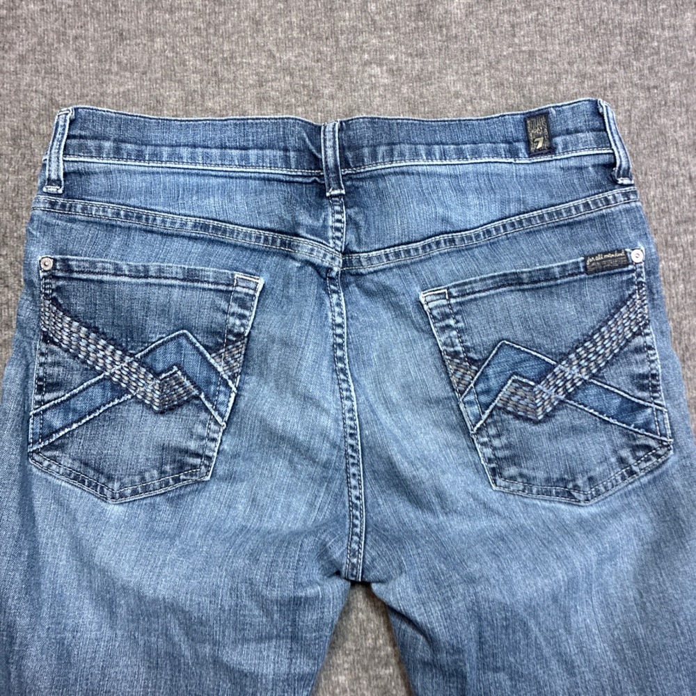 7 For All Mankind Bootcut Jeans Mens 32x32 Blue Embroidered Distressed Western